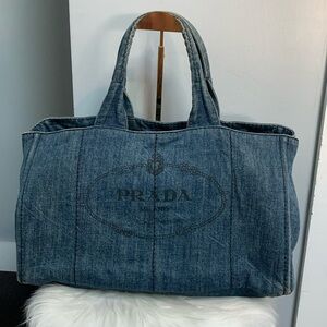 Authentic Prada XL denim Canapa tote bag w free jumbo red insert